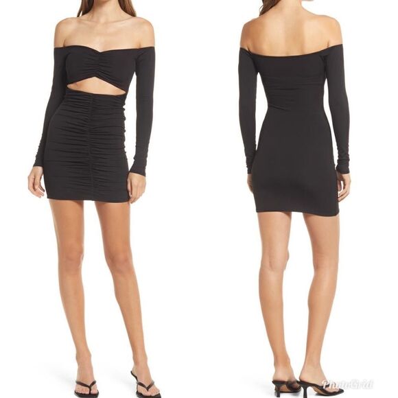 REVOLVE NAKED WARDROBE Ruched Off the Shoulder Minidress - Picture 1 of 9
